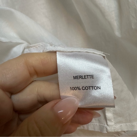 MERLETTE Paveley Smocked Ruffle-Trim White Cotton Blouse - Picture 10 of 12